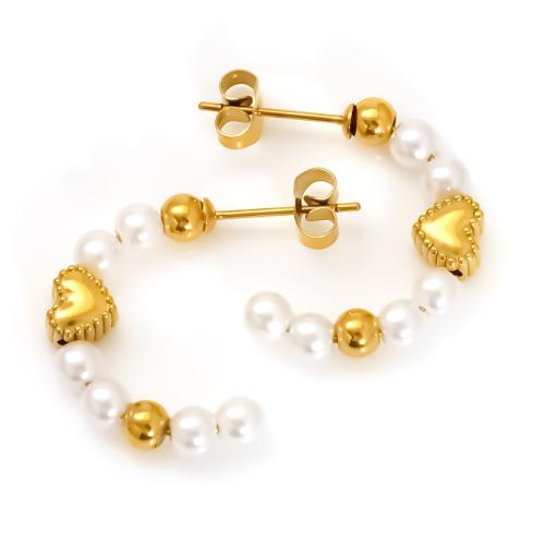 Stainless Steel Stud Earrings, 304 Stainless Steel, with Plastic Pearl, 18K gold plated, fashion jewelry & different styles for choice & for woman, Sold By Pair
