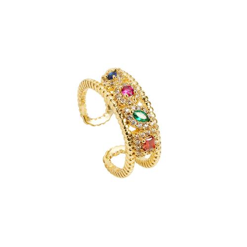 Brass Finger Ring, 18K gold plated, micro pave cubic zirconia & for woman & hollow, Inner diameter :18mm; wide:8mm., Sold By PC