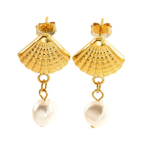 Stainless Steel Drop Earring, 304 Stainless Steel, with Plastic Pearl, 18K gold plated, fashion jewelry & different styles for choice & for woman, Sold By Pair