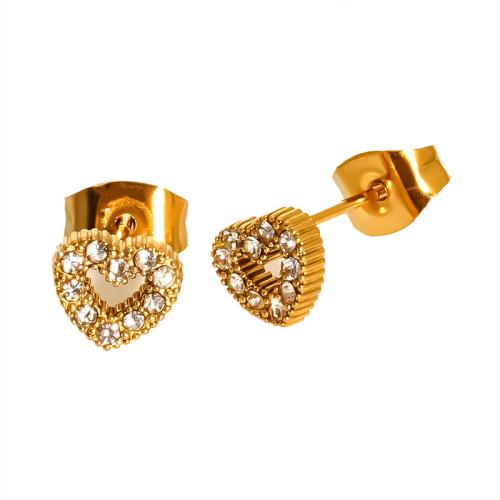 Stainless Steel Stud Earrings, 304 Stainless Steel, 18K gold plated, different styles for choice & micro pave cubic zirconia & for woman, Sold By Pair
