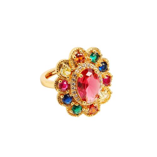 Brass Finger Ring, 18K gold plated, fashion jewelry & micro pave cubic zirconia & for woman, Inner diameter :17mm, Sold By PC