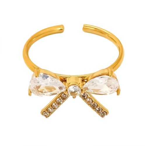 Cubic Zirconia Stainless Steel Finger Ring, 304 Stainless Steel, 18K gold plated, different styles for choice & micro pave cubic zirconia & for woman, Sold By PC