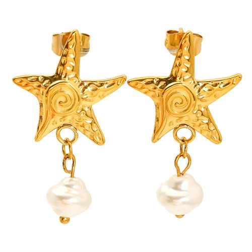Stainless Steel Drop Earring, 304 Stainless Steel, with Plastic Pearl, 18K gold plated, fashion jewelry & different styles for choice & for woman, Sold By Pair