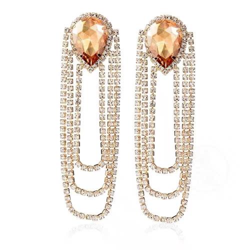 Brass Drop Earring, fashion jewelry & for woman & with rhinestone, more colors for choice, Sold By Pair