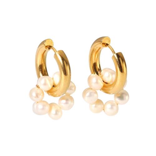 Stainless Steel Drop Earring, 304 Stainless Steel, with Plastic Pearl, Vacuum Ion Plating, fashion jewelry & different styles for choice & for woman, more colors for choice, Sold By Pair