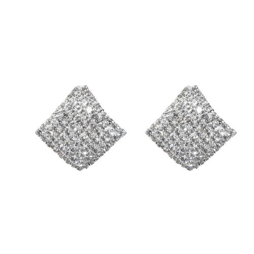 Brass Stud Earring, fashion jewelry & for woman & with rhinestone, more colors for choice, Sold By Pair