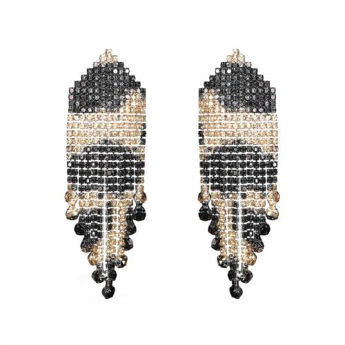 Brass Drop Earring, fashion jewelry & for woman & with rhinestone, more colors for choice, Sold By Pair