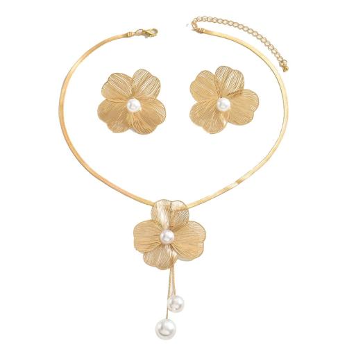 Brass Jewelry Set, Stud Earring & necklace, with ABS Plastic Pearl, fashion jewelry & for woman, more colors for choice, Sold By Set