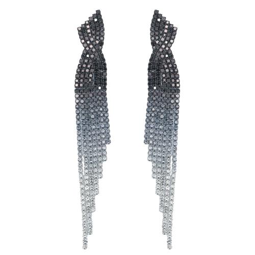 Brass Drop Earring, fashion jewelry & for woman & with rhinestone, more colors for choice, Sold By Pair
