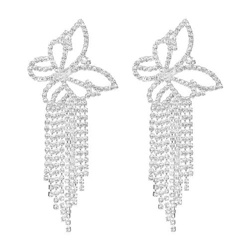 Brass Drop Earring, fashion jewelry & for woman & with rhinestone, more colors for choice, Sold By Pair