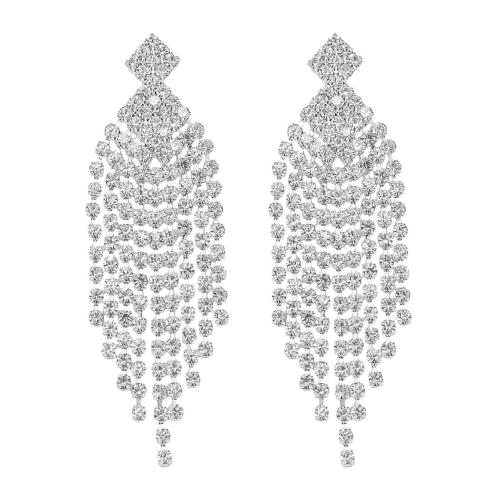 Brass Drop Earring, fashion jewelry & for woman & with rhinestone, more colors for choice, Sold By Pair