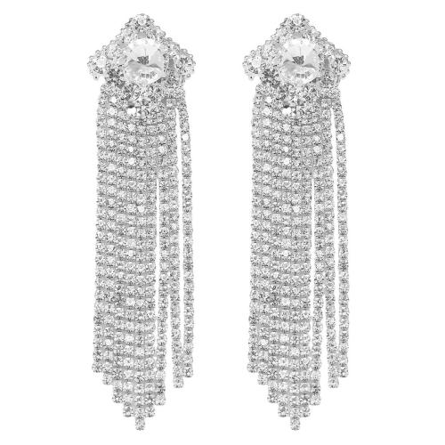 Brass Drop Earring, fashion jewelry & for woman & with rhinestone, more colors for choice, Sold By Pair