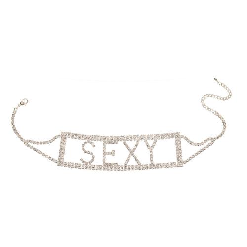 Brass Choker Necklace, fashion jewelry & for woman & with rhinestone, more colors for choice, Sold By PC