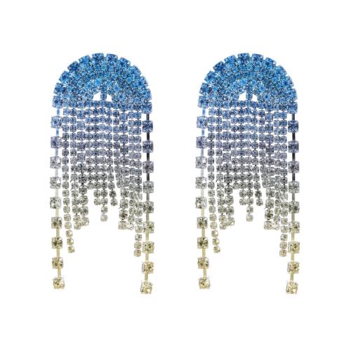 Brass Drop Earring, fashion jewelry & for woman & with rhinestone, more colors for choice, Sold By Pair
