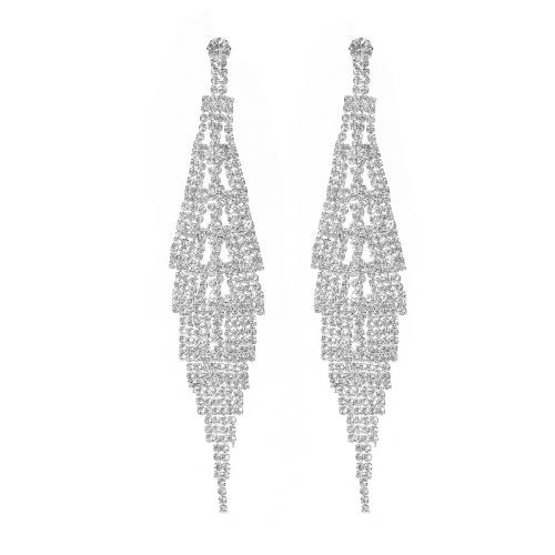 Brass Drop Earring, fashion jewelry & for woman & with rhinestone, more colors for choice, Sold By Pair