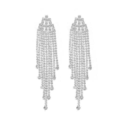 Brass Drop Earring, fashion jewelry & for woman & with rhinestone, more colors for choice, Sold By Pair