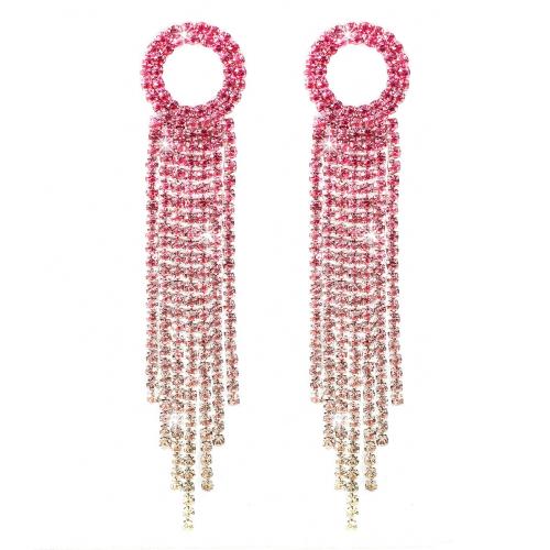 Brass Drop Earring, fashion jewelry & for woman & with rhinestone, more colors for choice, Sold By Pair