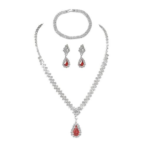 Brass Ensemble de bijoux, Bracelet & boucle d'oreille & collier, laiton, bijoux de mode & pour femme & avec strass, plus de couleurs à choisir, Vendu par fixé