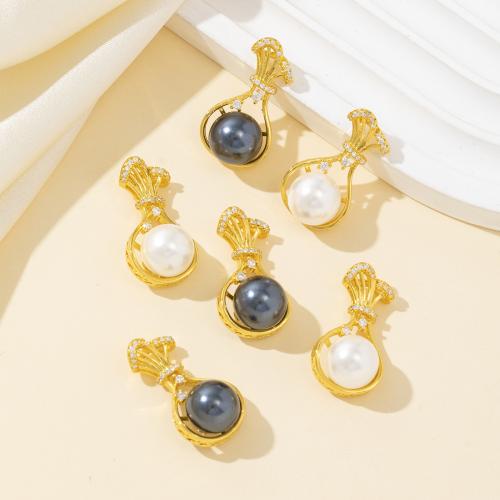 Rhinestone Brass Pendants, with Shell Pearl, Guitar, plated, DIY & with rhinestone, more colors for choice, Sold By PC