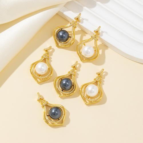 Rhinestone Brass Pendants, with Shell Pearl, plated, DIY & with rhinestone, more colors for choice, Sold By PC