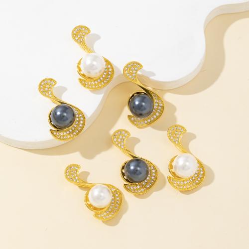 Rhinestone Brass Pendants, with Shell Pearl, Swan, plated, DIY & with rhinestone, more colors for choice, Sold By PC