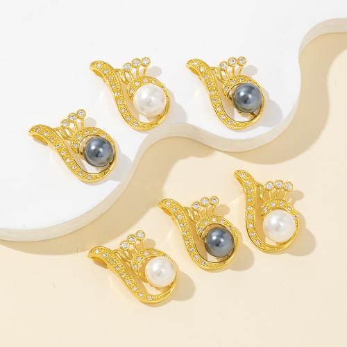 Rhinestone Brass Pendants, with Shell Pearl, plated, DIY & with rhinestone, more colors for choice, nickel, lead & cadmium free, Sold By PC