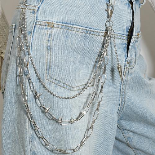 Tibetan Style Waist Chain, with Iron, plated, three layers & punk style & Unisex, silver color, Sold By PC