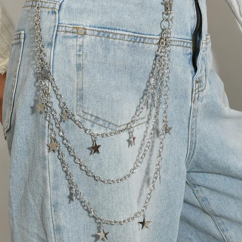 Tibetan Style Waist Chain, with Iron, Star, plated, three layers & punk style & Unisex, silver color, Sold By PC