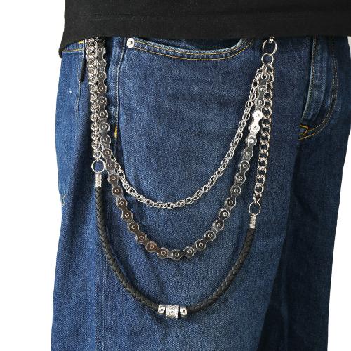 Tibetan Style Waist Chain, with PU Leather & Iron, plated, three layers & punk style & Unisex, silver color, Sold By PC