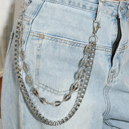 Tibetan Style Waist Chain, with Iron, plated, Double Layer & punk style & Unisex, silver color, Sold By PC