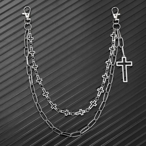 Tibetan Style Waist Chain, with Iron, Cross, plated, Double Layer & Unisex, silver color, Sold By PC