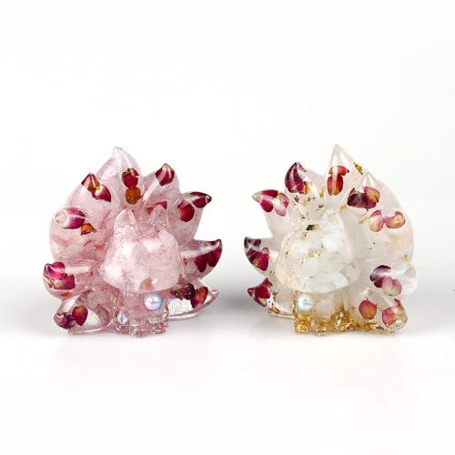 Gemstone Decoration, with Dried Flower & Resin, Fox, epoxy gel, different materials for choice, 55x55x50mm, Sold By PC
