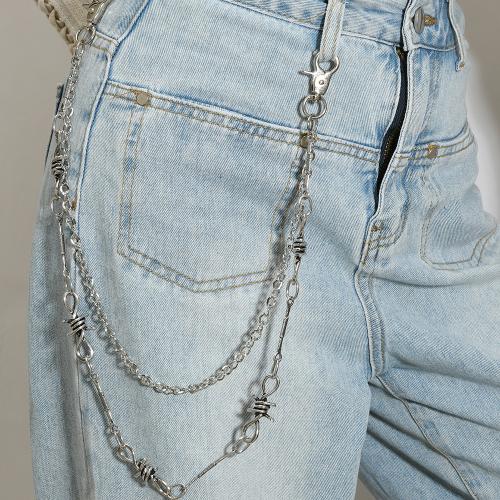 Tibetan Style Waist Chain, with Iron, plated, Double Layer & punk style & Unisex, silver color, Sold By PC