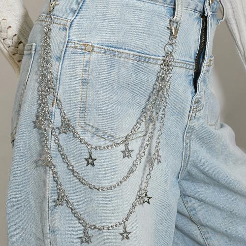Tibetan Style Waist Chain, with Iron, Star, plated, three layers & punk style & Unisex, silver color, Sold By PC