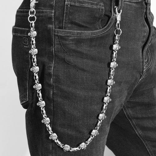 Tibetan Style Waist Chain, with Iron, Skull, plated, punk style & Unisex, silver color, Sold By PC