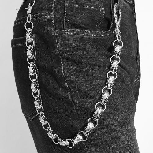 Tibetan Style Waist Chain, with Iron, Skull, plated, punk style & Unisex, silver color, Length:Approx 58 cm, Sold By PC