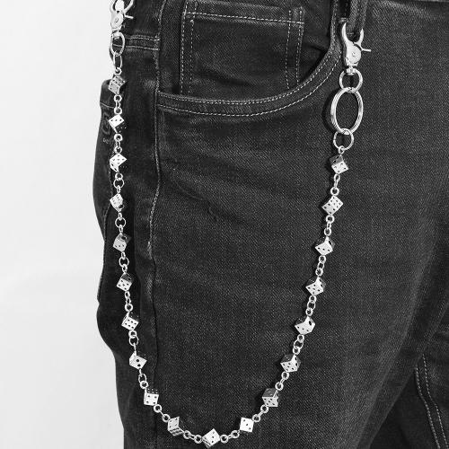 Tibetan Style Waist Chain, with Iron, Dice, plated, punk style & Unisex, silver color, Length:Approx 61 cm, Sold By PC