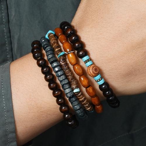 Holz Armband-Set, mit Türkis & Kokosrinde, handgemacht, 5 Stück & Vintage & unisex, Innendurchmesser:ca. 58mm, verkauft von setzen