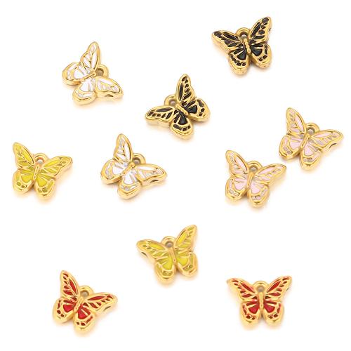 Stainless Steel Animal Pendants, 304 Stainless Steel, Butterfly, gold color plated, DIY & enamel, more colors for choice, 5PCs/Bag, Sold By Bag