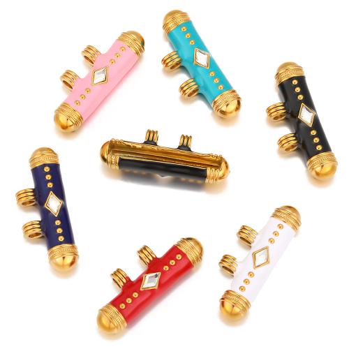 Stainless Steel Pendants, 304 Stainless Steel, gold color plated, DIY & micro pave cubic zirconia & enamel & double-hole, more colors for choice, 5PCs/Bag, Sold By Bag
