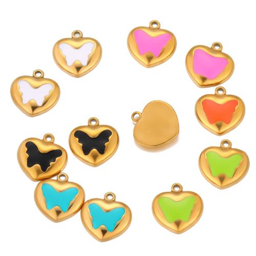 Edelstahl -Herz-Anhänger, 304 Edelstahl, goldfarben plattiert, DIY & Emaille, keine, 5PCs/Tasche, verkauft von Tasche