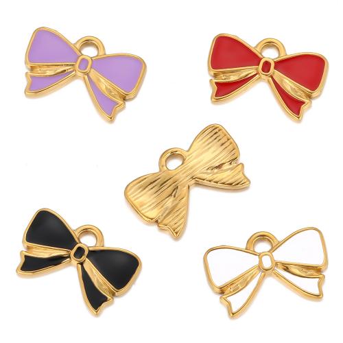 Stainless Steel Pendants, 304 Stainless Steel, Bowknot, gold color plated, DIY & enamel, more colors for choice, Sold By PC