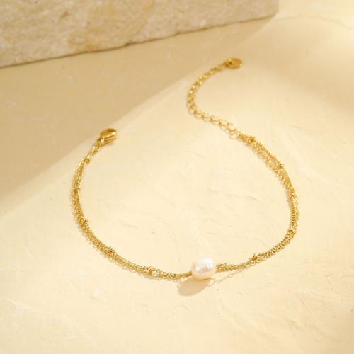 Stainless Steel Anklet, 304 Stainless Steel, with Plastic Pearl, 18K gold plated, fashion jewelry & different styles for choice & for woman, Sold By PC