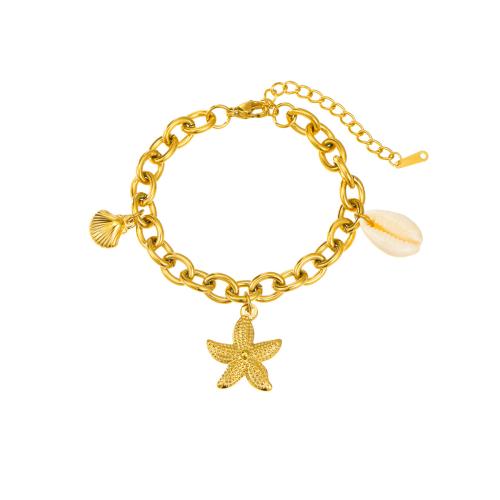 Stainless Steel Jewelry Bracelet, 304 Stainless Steel, with Shell, 18K gold plated, fashion jewelry & for woman, Sold By Pair