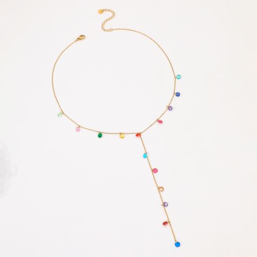 Fashion Fringe Necklace, 304 Stainless Steel, with Cubic Zirconia, plated, fashion jewelry & for woman, more colors for choice, Sold By PC