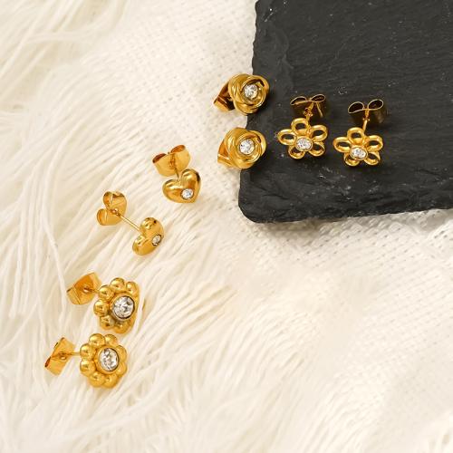 Stainless Steel Stud Earrings, 304 Stainless Steel, 18K gold plated, different styles for choice & micro pave cubic zirconia & for woman, Sold By Pair