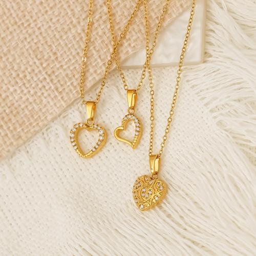 Stainless Steel Jewelry Necklace, 304 Stainless Steel, 18K gold plated, different styles for choice & micro pave cubic zirconia & for woman, Sold By PC