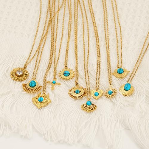 Stainless Steel Jewelry Necklace, 304 Stainless Steel, with turquoise, 18K gold plated, fashion jewelry & different styles for choice & for woman, Sold By PC