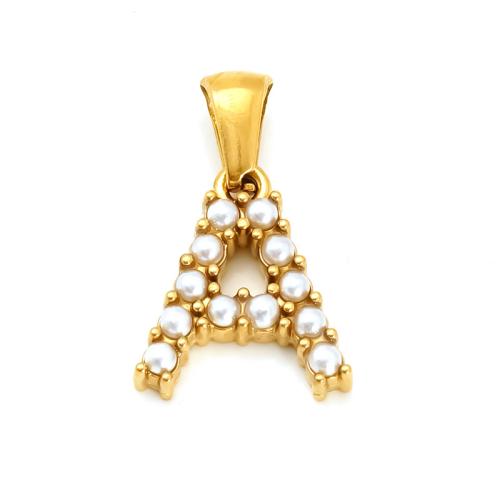 Stainless Steel Letter Pendants, 304 Stainless Steel, with Plastic Pearl, Alphabet Letter, 18K gold plated, DIY & different styles for choice, Sold By PC