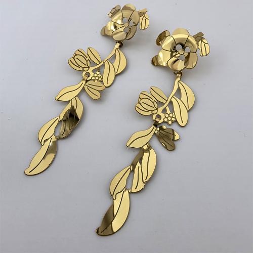Stainless Steel Drop Earring, 304 Stainless Steel, Flower, 18K gold plated, fashion jewelry & for woman & hollow, Sold By Pair